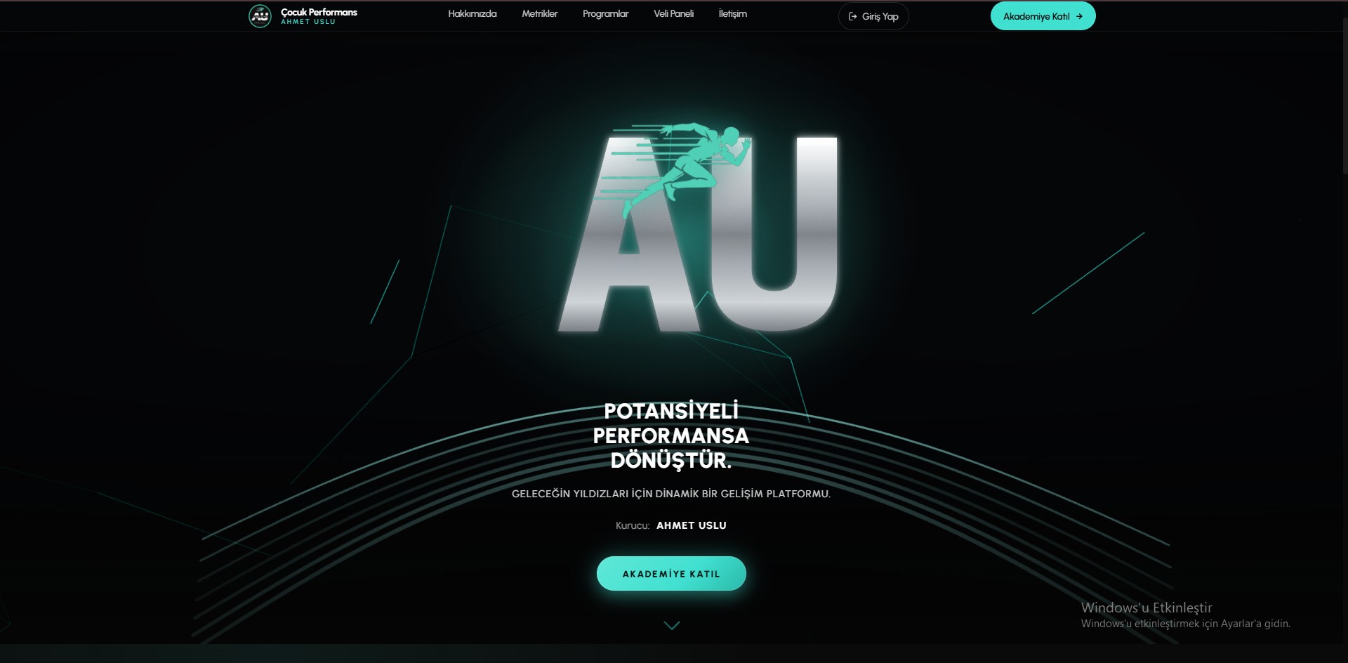 Çocuk Performans web sitesi ana ekranı