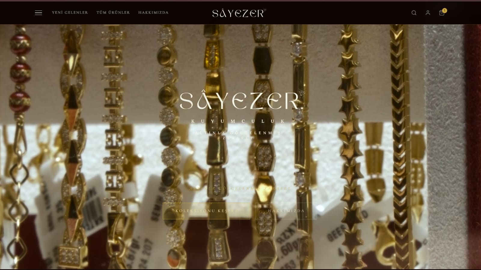 Sayezer Kuyumculuk e-ticaret web sitesi ana ekranı